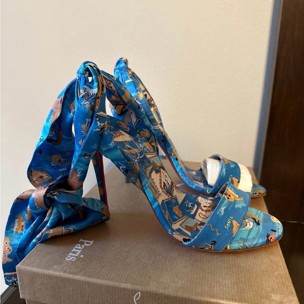 NWB Christian Louboutin Sandale Du Desert Greekaba Blue Heeled Sandals Size 6 - Picture 4 of 12